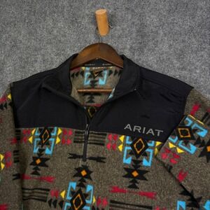 Ariat Fleece Pullover Mens Medium Brown Aztec Southwestern 1/4 Zip Jacket 0617